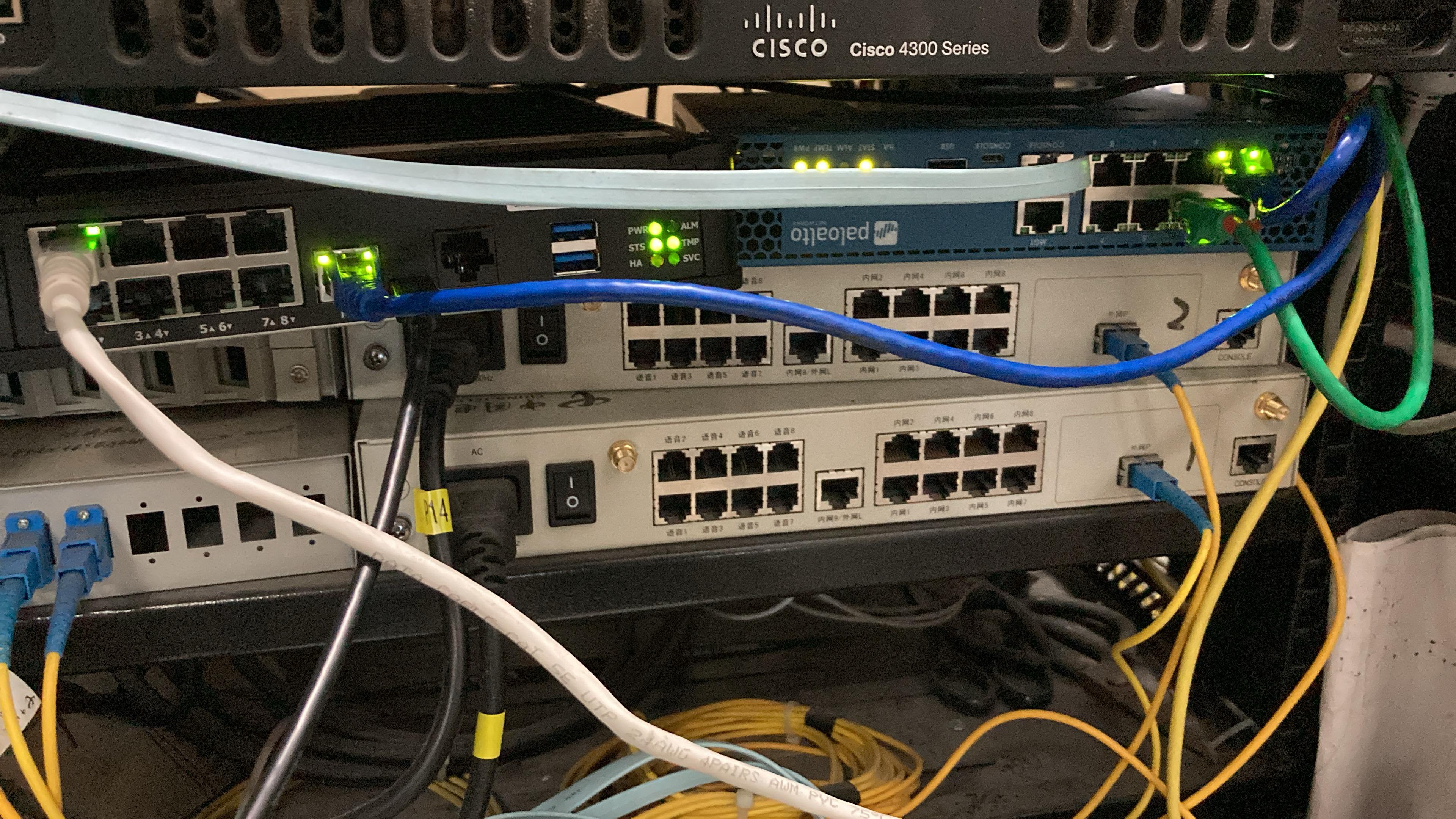 Representative network rack environment for firewall installation and cabling checks