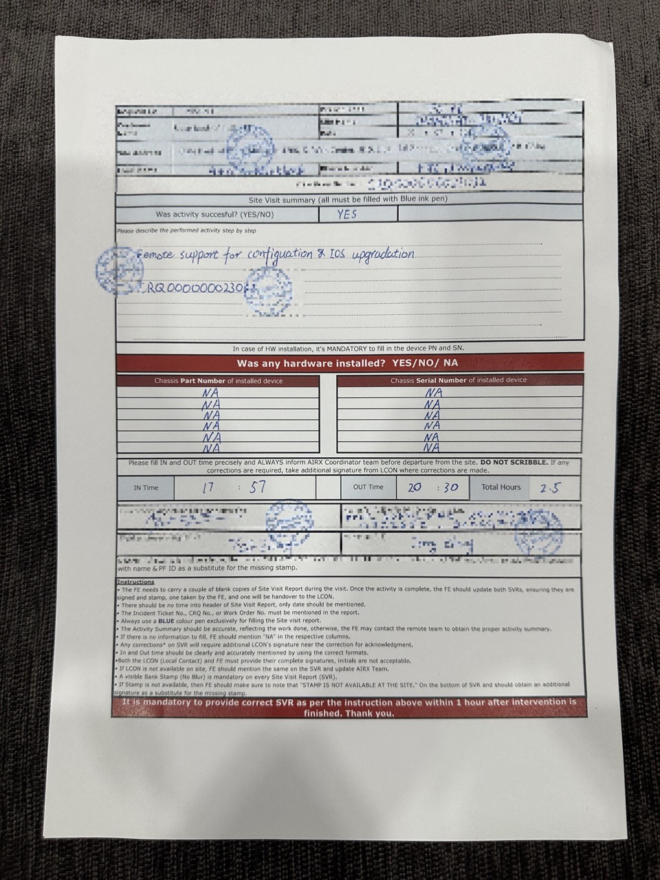 Smart Hands closeout report sample