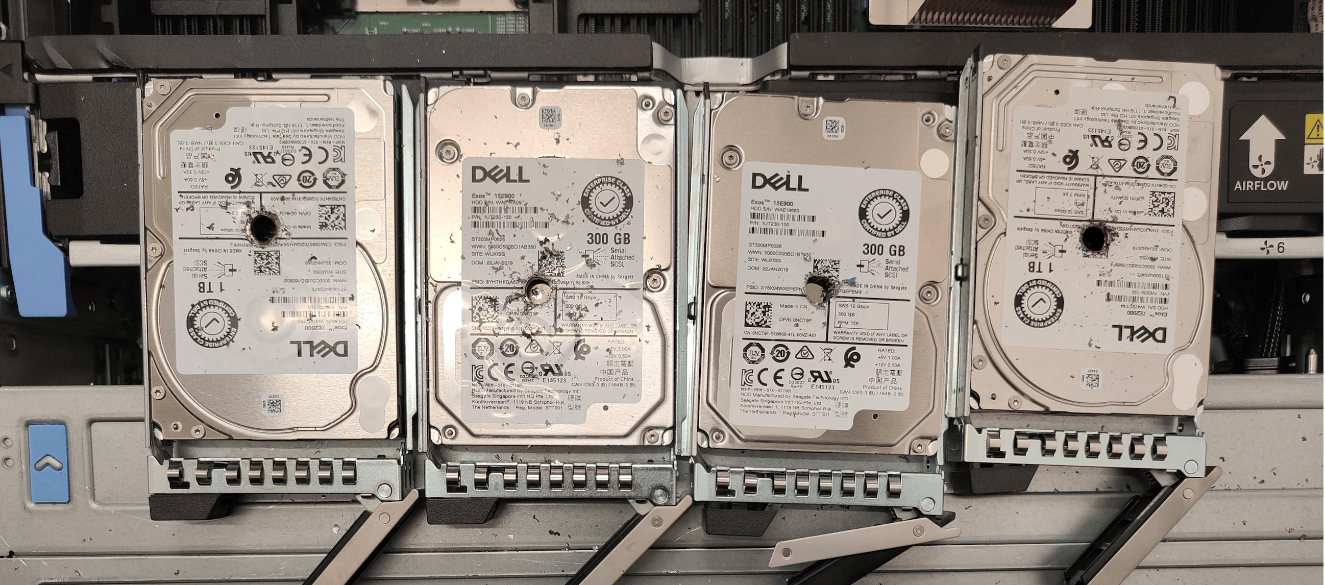 Data center rack and labeled equipment for IT asset retirement records